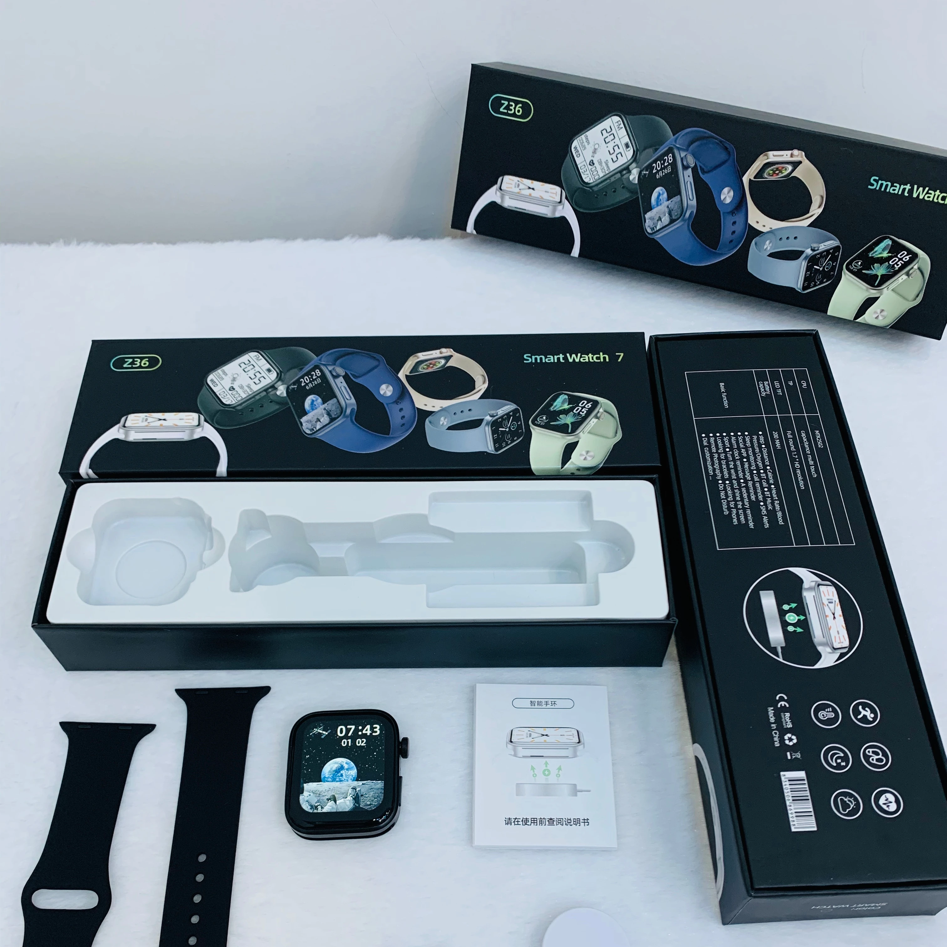 2021 Smartwatch Z36 Watch7 Series 7 with Wireless Charger Fitness Tracker 1.8inch Smart Watch Sports Wristband Z36 PK W26plus