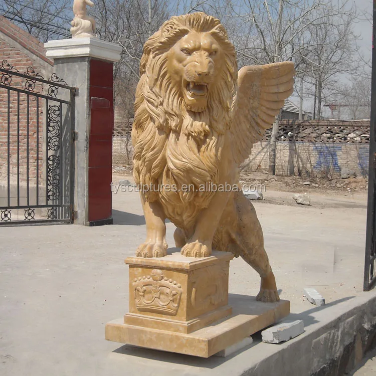 Life size sunset red marble carved garden stone lion sculpture for outdoor gate decoration