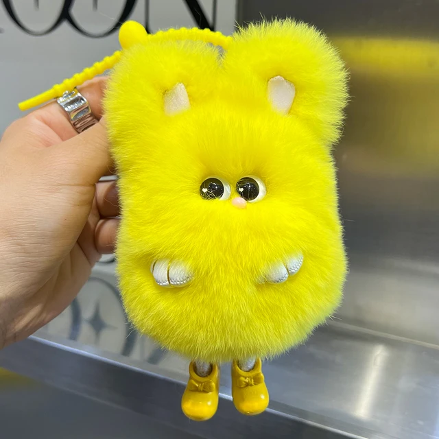New Luxury Rex rabbit hair Fur Plush Rabbit Keychain Ladys Girls Bag Car Key Keyring Pompon Pendant Accessories