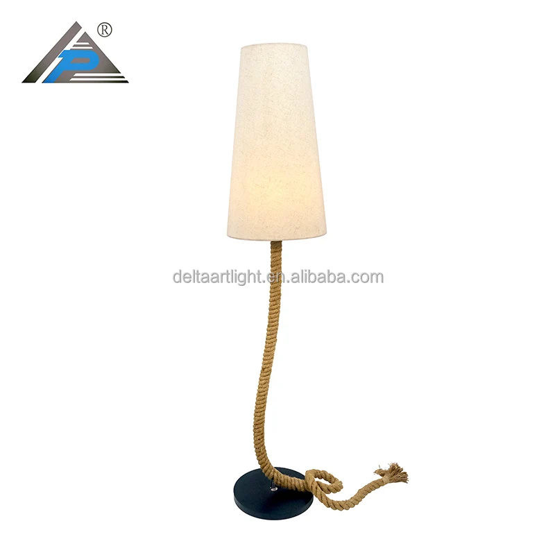 Rustic vintage retro style fabric shade rope body large table lamp with E27 lamp holder home decor