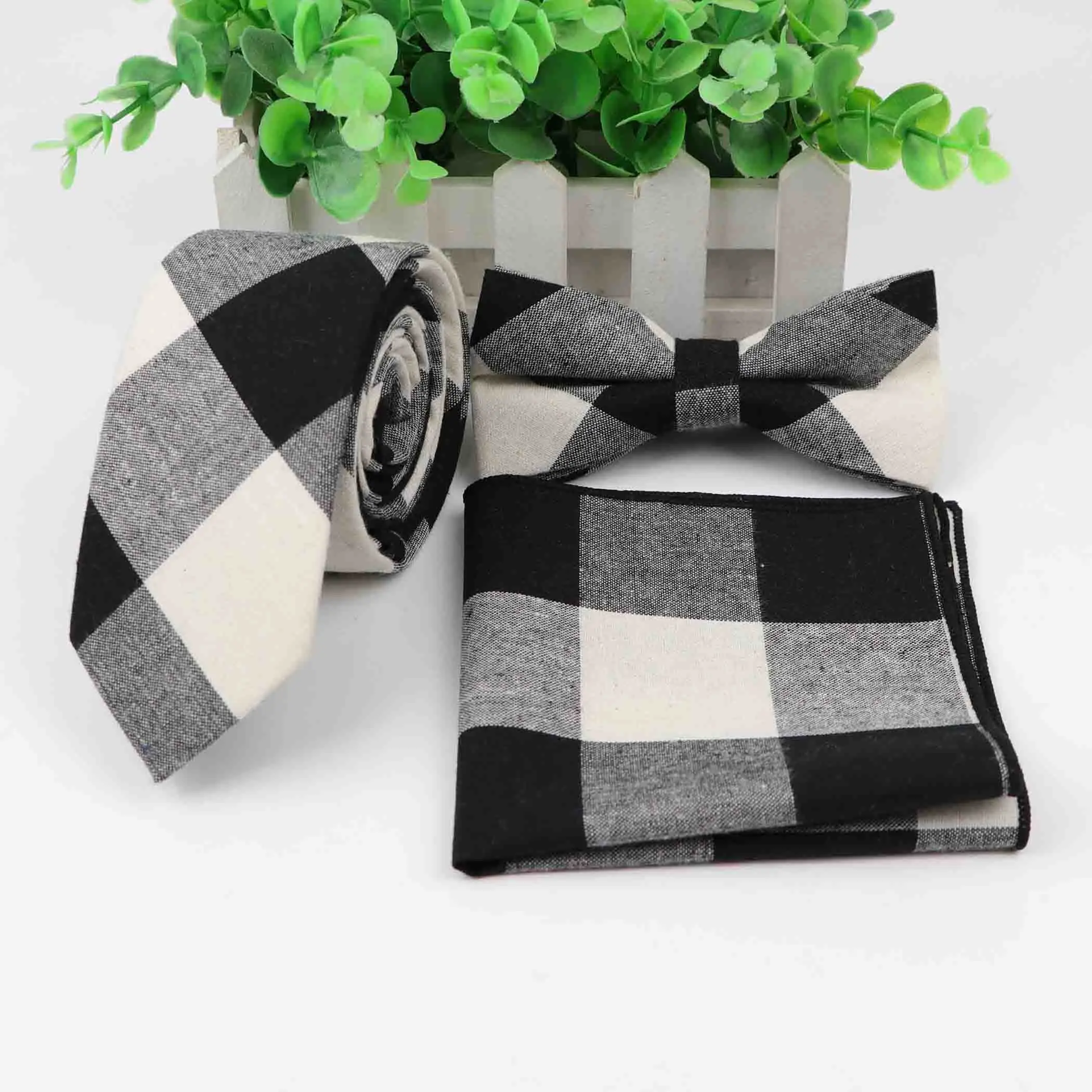 
Хлопковый комплект с галстуком для мужчин, тонкий галстук, клетчатый носовой платок, галстук-бабочка, Свадебный галстук-бабочка 