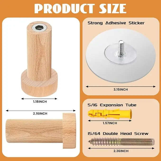 Heavy-Duty Wooden Wall Hooks Rustic Mounted Robe and Hat Rack for Bathroom Garage and Spice Use Hanging Towel Hanger