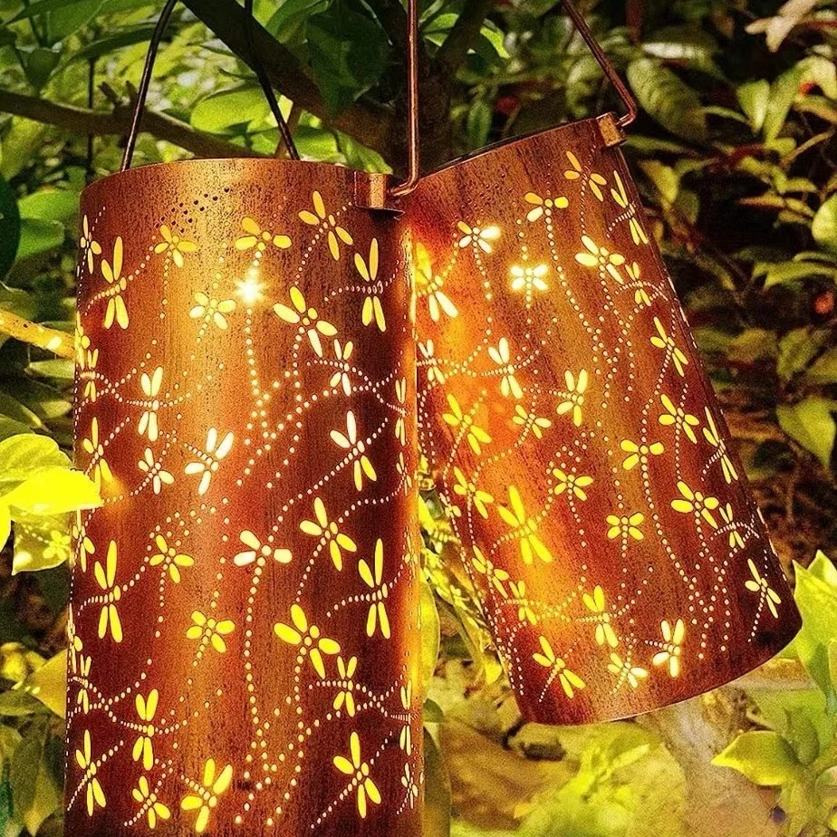 4 in 1 Led Solar Leaf Dragonfly Butterfly Flower Projector Hang Night Light Courtyard Lantern Outdoor Table Portable Wind Light