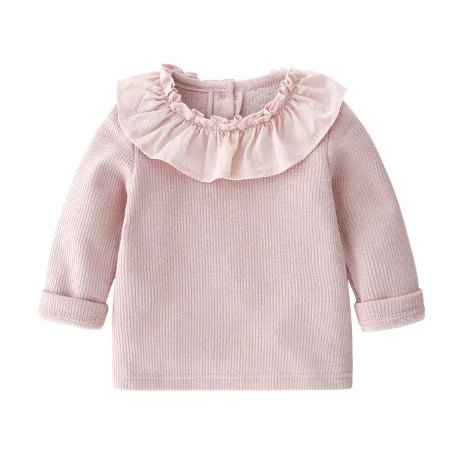 PHB 30247 ruffle collar plain design baby kids girl long sleeve shirt