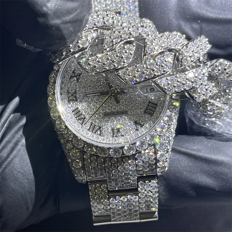 bust Stainless Steel Watch Iced Out Diamond Band Moissanite Watch hop premium diamond vvs moissanite watch