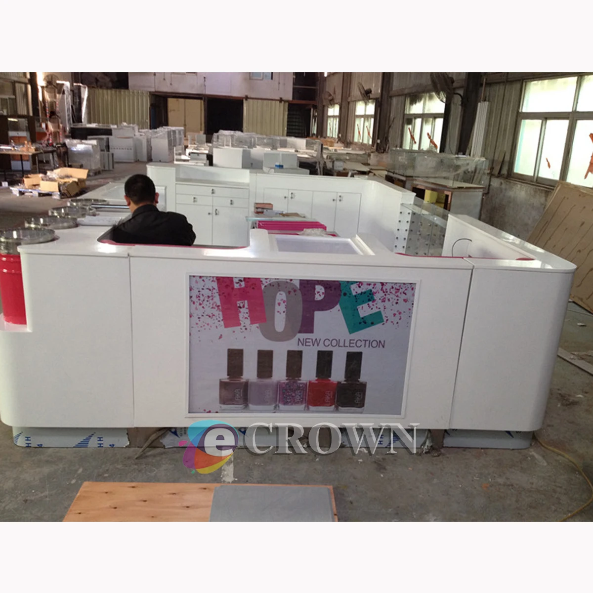 Wood cabinet design Decoration Names shops Wall Mounted nail beauty counter showcase OEM