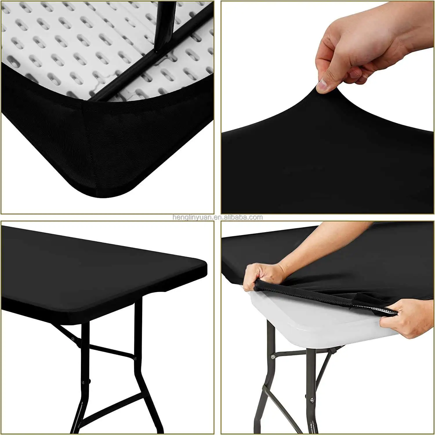 Folding Table Plastic Waterproof Tablecloth Picnic Vinyl Flannel Backed Elastic Corner Fitted Table Cover For Rectangular Tables