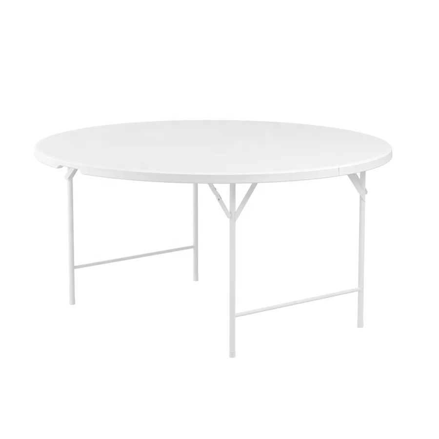 HE-014,Round Shape Lightweight Portable Plastic HDPE White Folding Banquet Tables Handle for Dining Picnic Party Camping