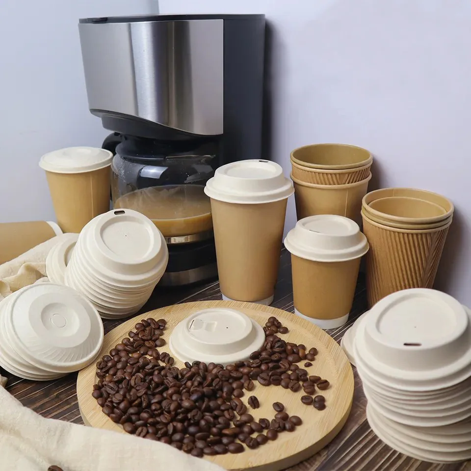 Biodegradable Coffee Cup Lid 62/80/90 MM Sugarcane Bagasse Coffee Cup Lid For Cold/Hot Beverages