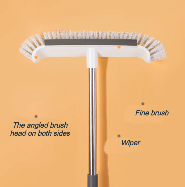 Floor Scrubbing Brush with Long Handle Stiff Bristle Adjustable Angle No Blind Spots Cleaning Floor Tile Bathroom Scrubber