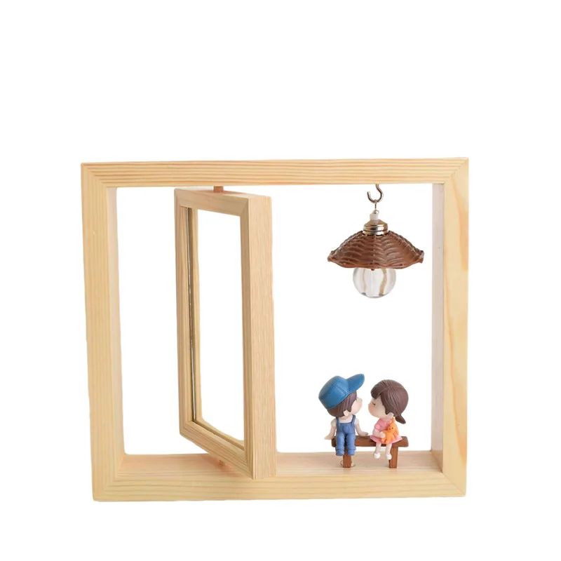 Wooden rotating photo frame Double-sided rotating couple photo frame decoration creative 6-inch pine photo frame desktop set