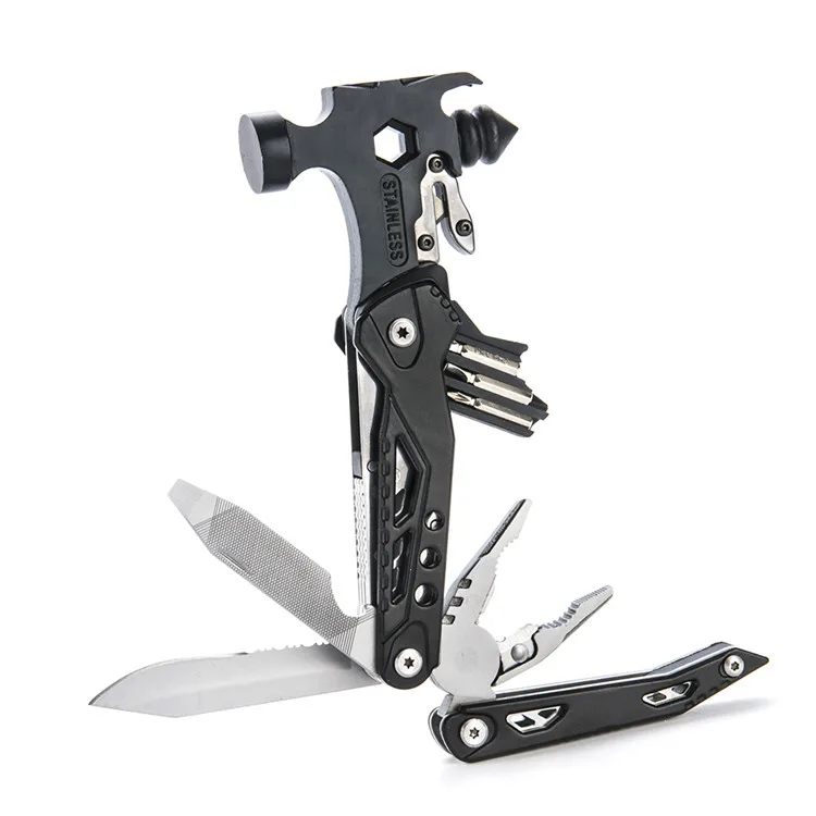 Automatic Safety Hammer Tool Outdoor Survival Knife Portable Multifunctional Tool Claw Hammer Universal Pliers Stainless Steel
