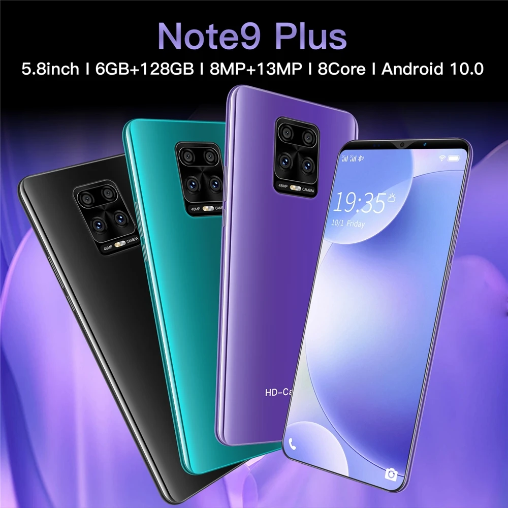 2022 Note9 plus Dual Sim Cellphones Lowest Price Cell Phones Mobile Android Smartphone 6GB 128GB Smart Mobile Phones 4G