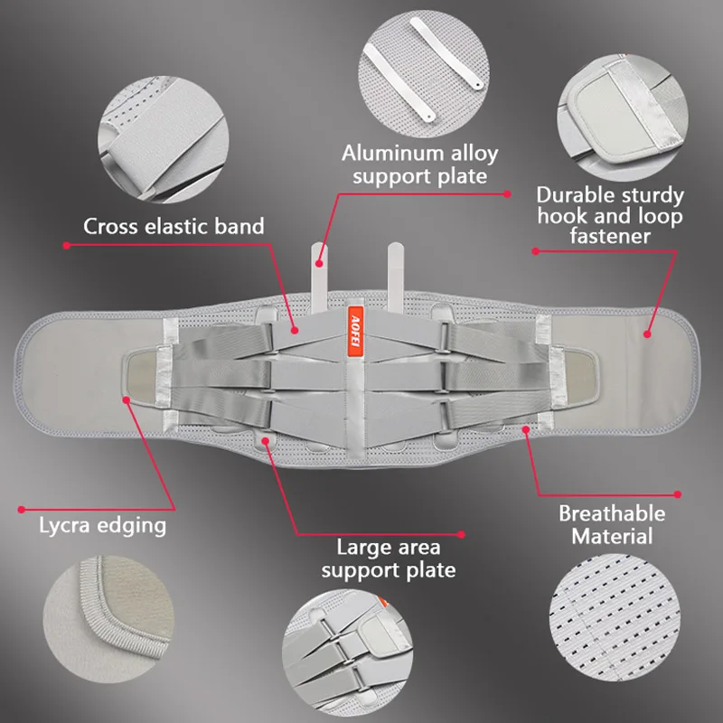 Plus large size neoprene grey back protection brace double pull elastic band strong waist brace lumbar support belt