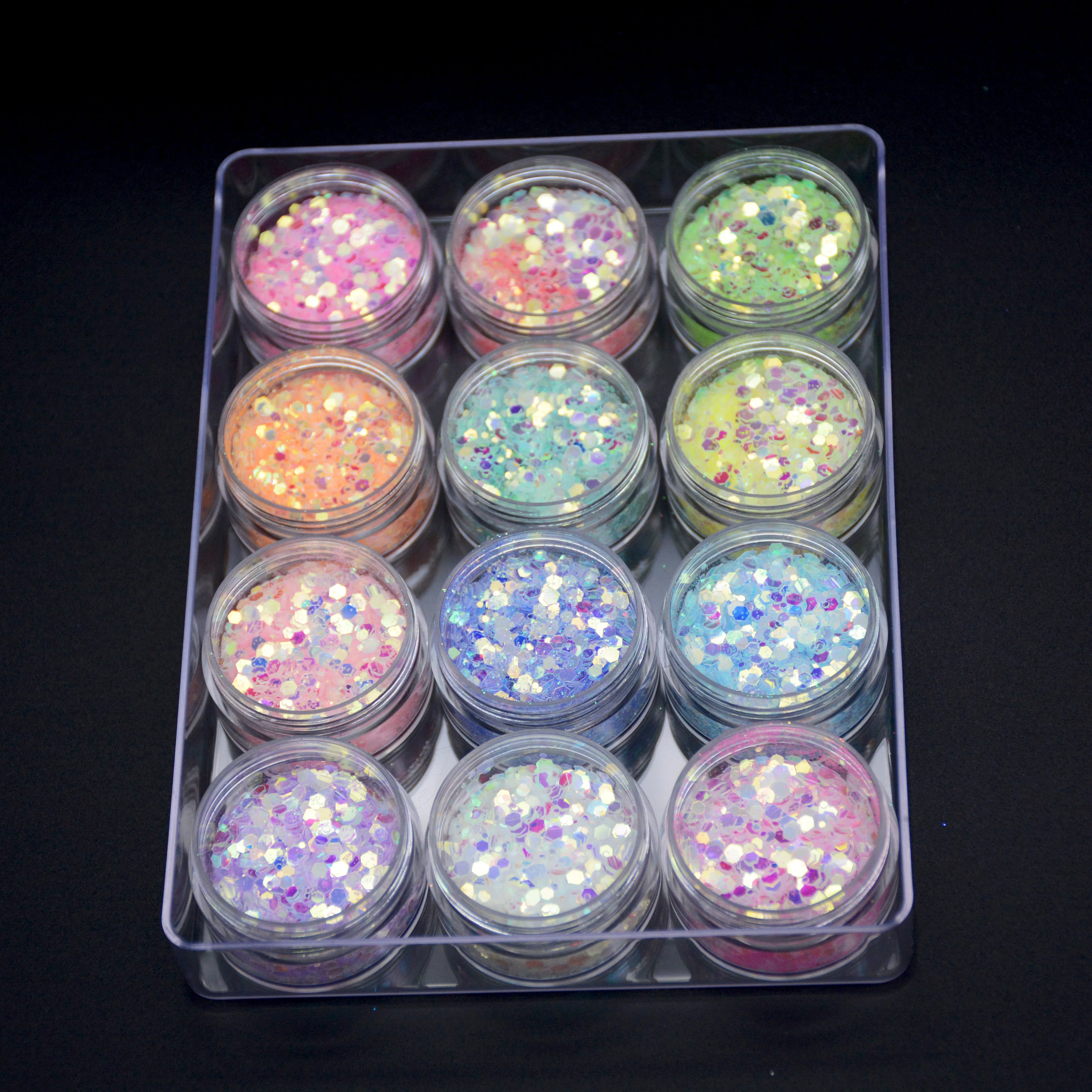 LG Series PET Rainbow Glitter Powder 8g in Jar 12 Colors in a Set For Nail Polish Craft Christmas Decoration Art