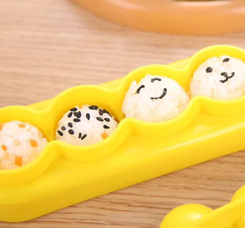 4 Cavities Plastic DIY Ball Shape Sushi Rice Decorating Mold Set Include Nori Cutters And Spoon Bento Accessories