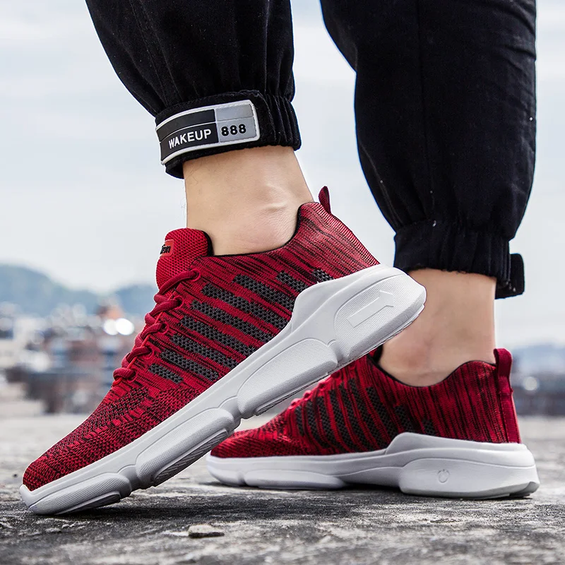 Big size men and women walking shoes breathable fly knit upper and elastic MD outsole for men sneaker dropshipping products