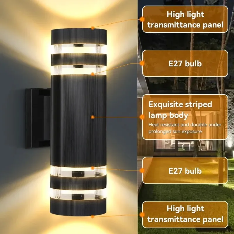 Modern Up And Down Outdoor Wall Lamp Dusk To Dawn Motion Sensor Out Door Porch Lights Waterproof Ip65 Wall Light