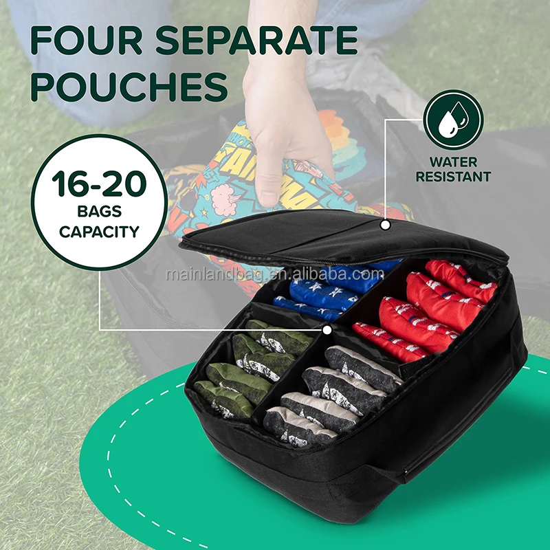 Outdoor Cornhole Bag Carrying Case Holds 4 Corn Hole 16-20 Bags Organizer Game Bag with 4 Separation Pouches