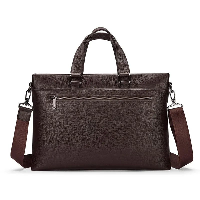 Hot sale genuine leather men briefcase fashion retro black men business handbag laptop bag supplier OEM