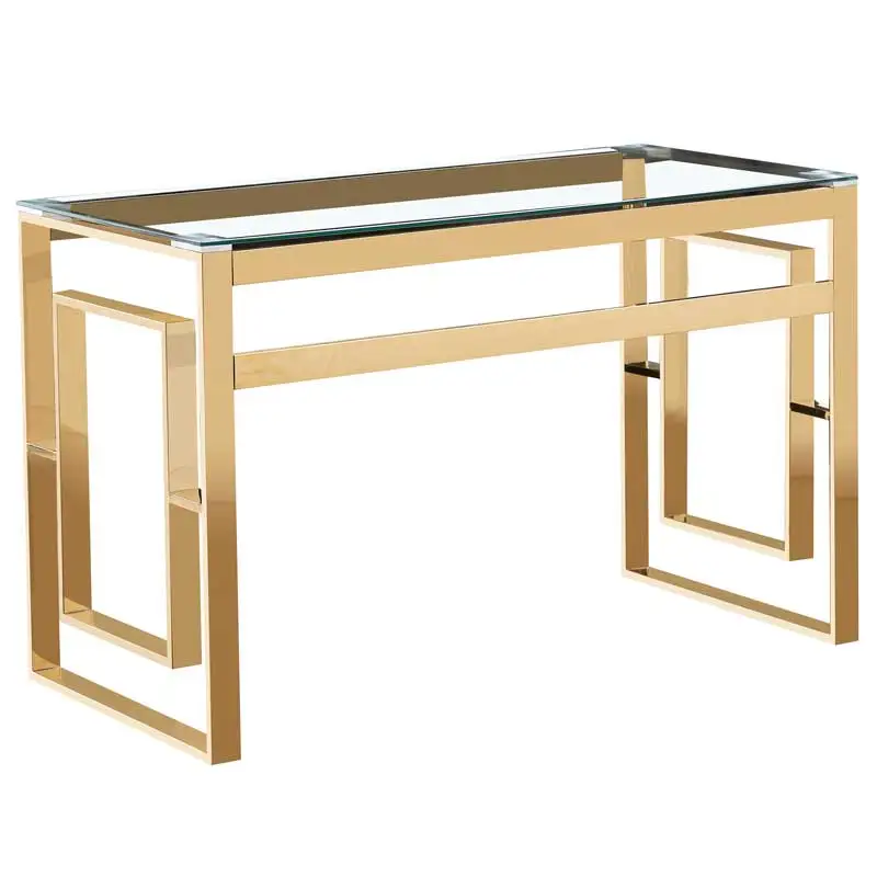 Luxury Metal Modern Glass Top Console Table Living Room Furniture Wohnzimmer Stainless Steel Foldable Glass Tisch Glass Gold