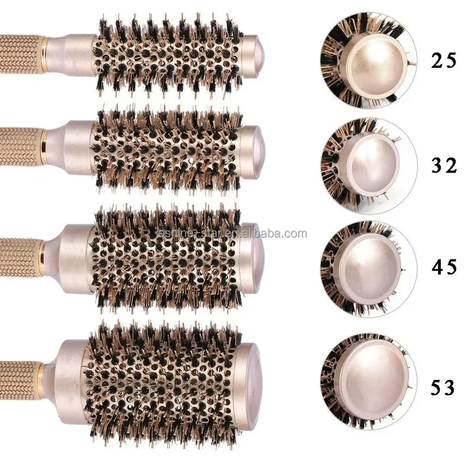Professional Round Nano Technology Ceramic Styling Boar Bristle Hair Brush for Blow Drying