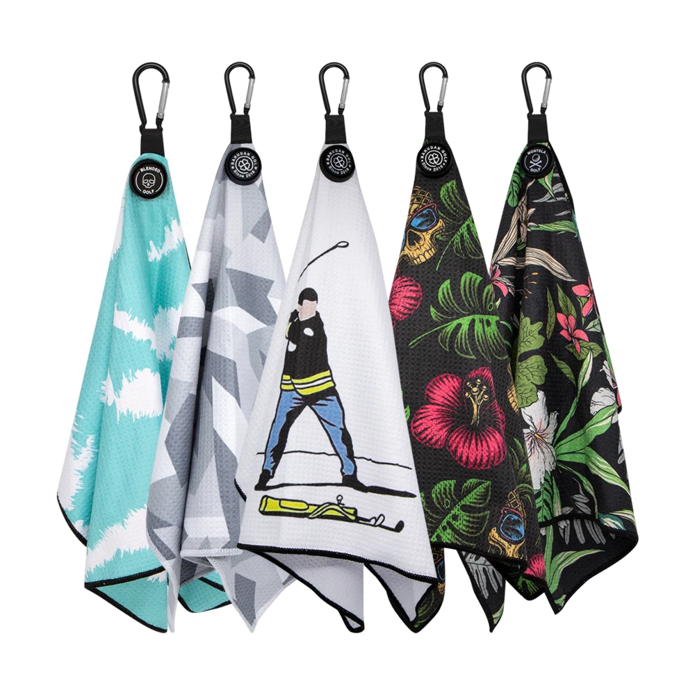 Manufacturer Design Custom Magnet Golf Towel Printed Logo Microfiber Waffle Magnetic Golf Towel