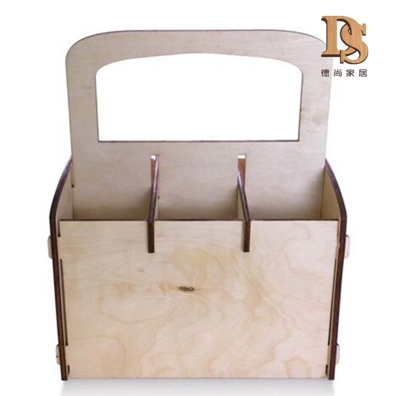 DIY Collapsible Disposable Beer Carrier. 4 Bottles Wooden Beer Holder Picnic Basket Bar Caddy