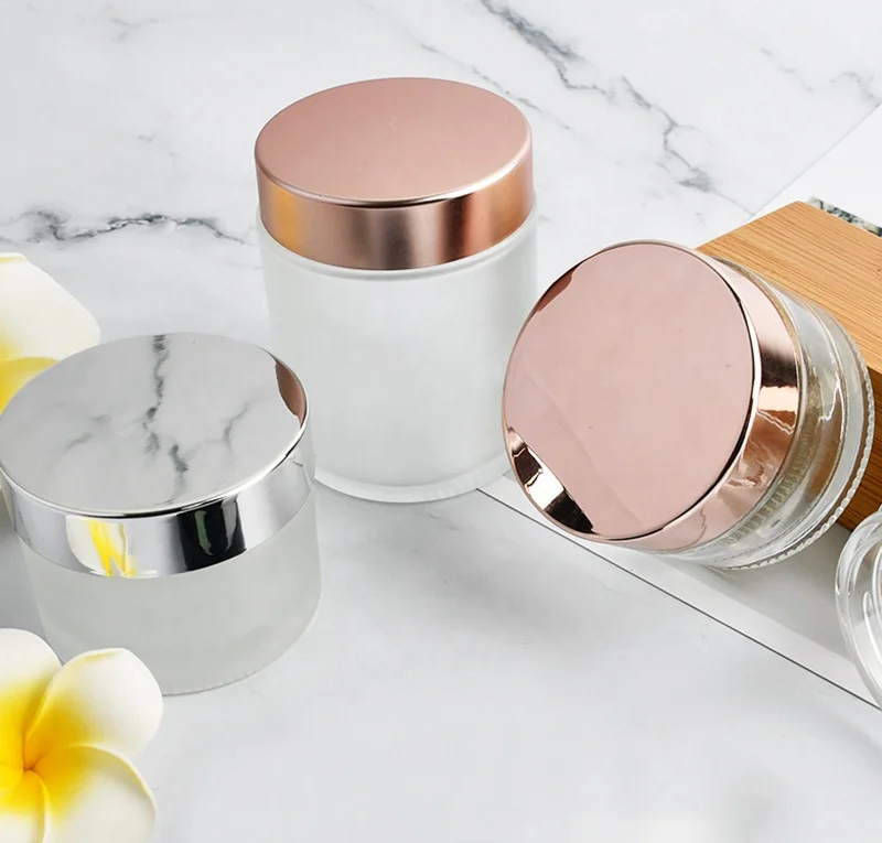 100gr luxury cosmetic glass jars clear glass jars for cosmetics 20g 50g 100g  Gold Frosted Amber   Cosmetic Cream Glass Jar