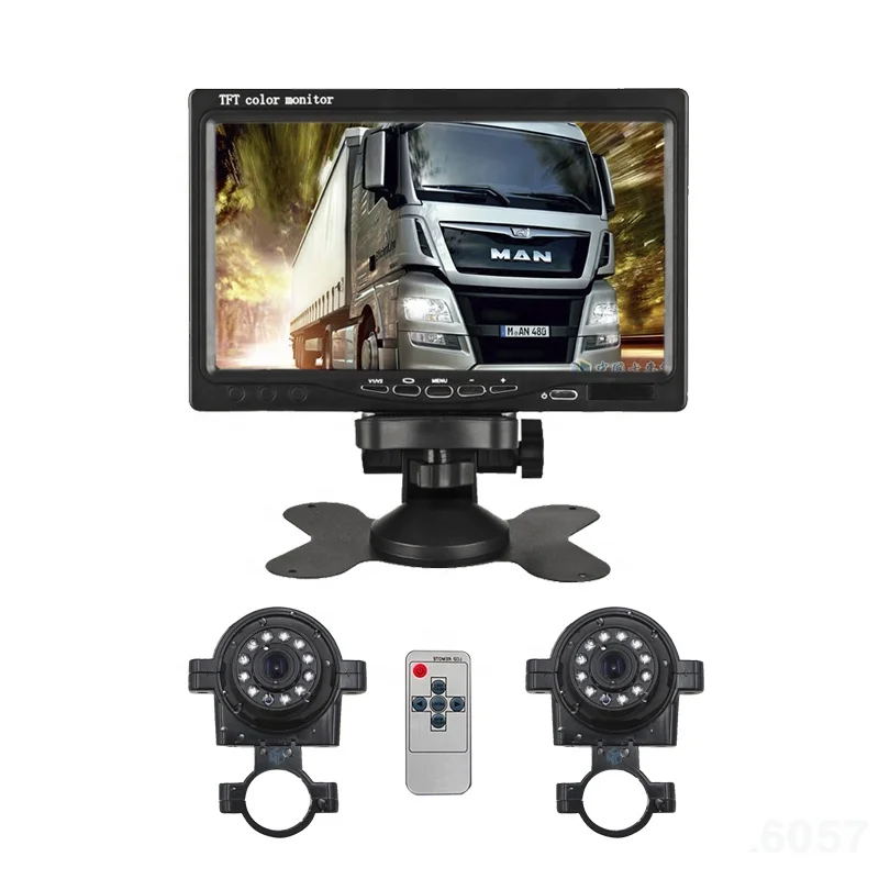 Car Truck Security Camera with 7 inch Monitor Dual Lens 4 Pin Backup Bus System with Screen Truck Reversing Rear View Camera Kit