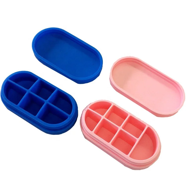 Promotion Silicone Portable Medicine Container Pill Organizer 6 Slots Travel Medical Pill Box Medicine Case Pill Storage Cases