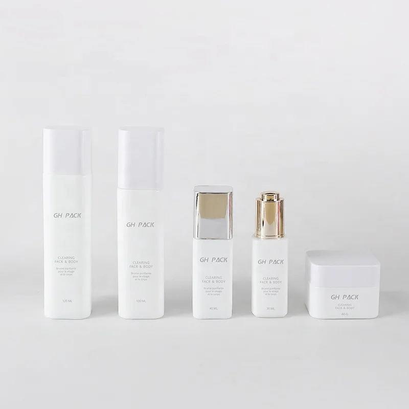 Good Selling Set 120ml 100ml 40ml 30ml 60g White Cubic Over-cap Glass Bottle Cream Jar for Skincare