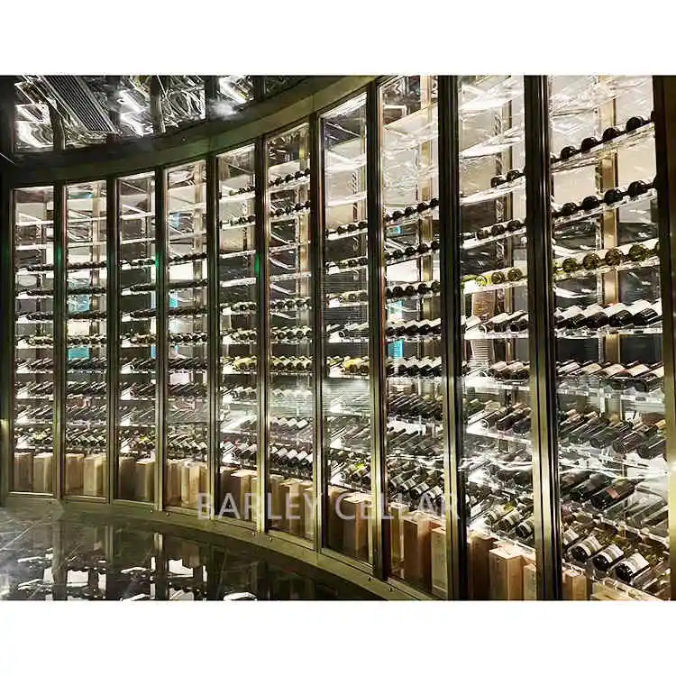 BARLEY cellar high-capacity hotel arch design full glass wine cellar cooler with inverter compressor
