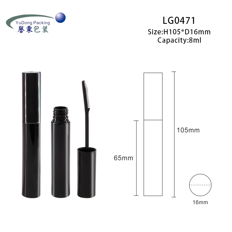 
New Product Customized Logo Container Shiny Black Empty Mascara Tube With Brush 