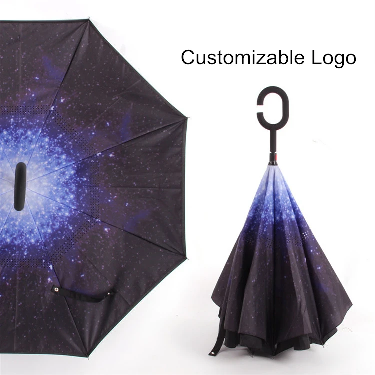 
Custom windproof full body double layer car travel upside down outdoor sun rain reverse inverted umbrellas with logo prints 