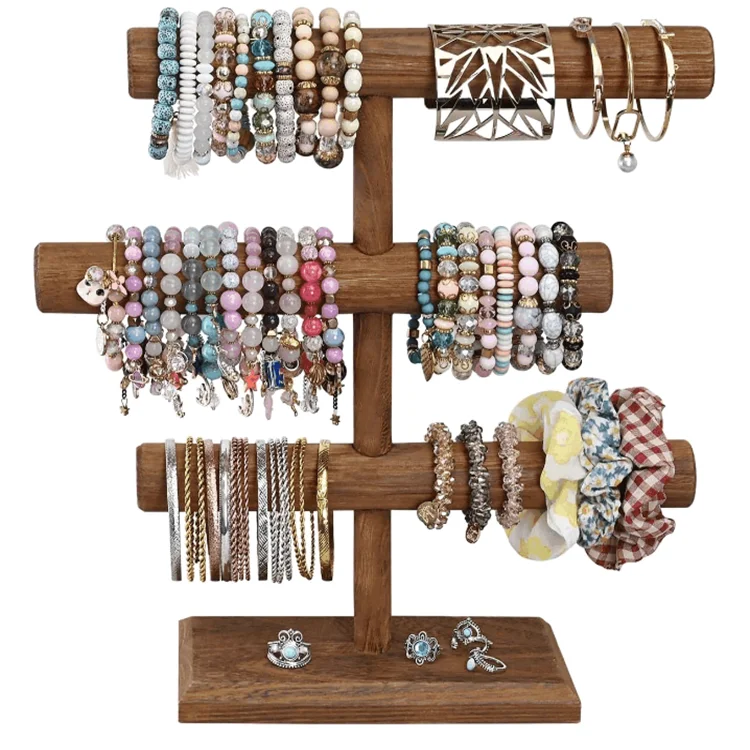Bracelets Necklaces Watches Bangles Holder Stand 3 Tier Wooden Jewelry Display Stand