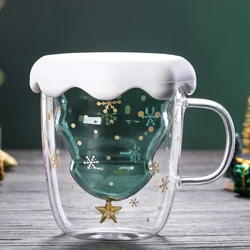 2019 new products Christmas tree cups with silicone lid and handle high borosilicate glass mugs handblown stars for sale