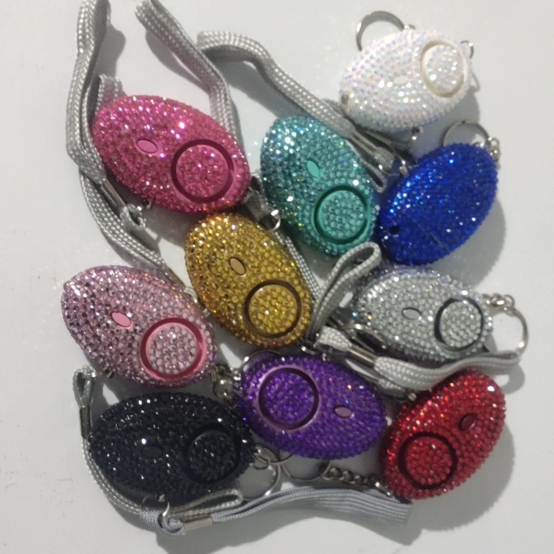 Shiny diamond self defense keychain accessories bulk car alarms personal alarms self defense keychain alarm for Women and Kid