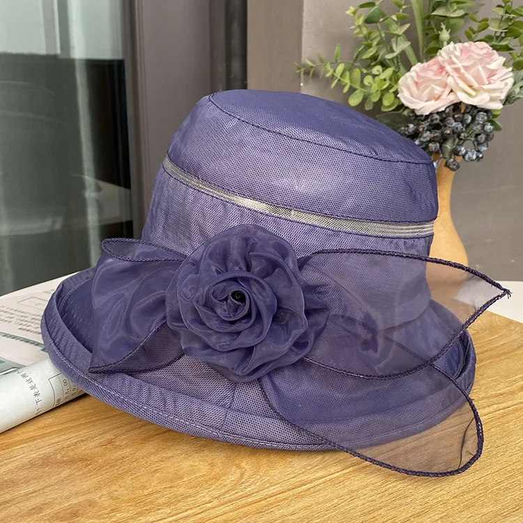 Factory Direct Premium Organza Gauze Flower Church Hats Evening Party Elegant Fascinator Hats Sequin Sun Hats For Women Ladies