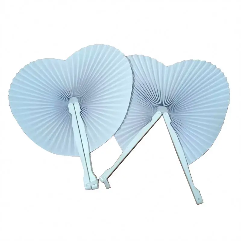 Blank White Heart Shape round Folding Handheld Paper Hand Fans with Plastic Handles DIY Painting Birthday Wedding Party Decor