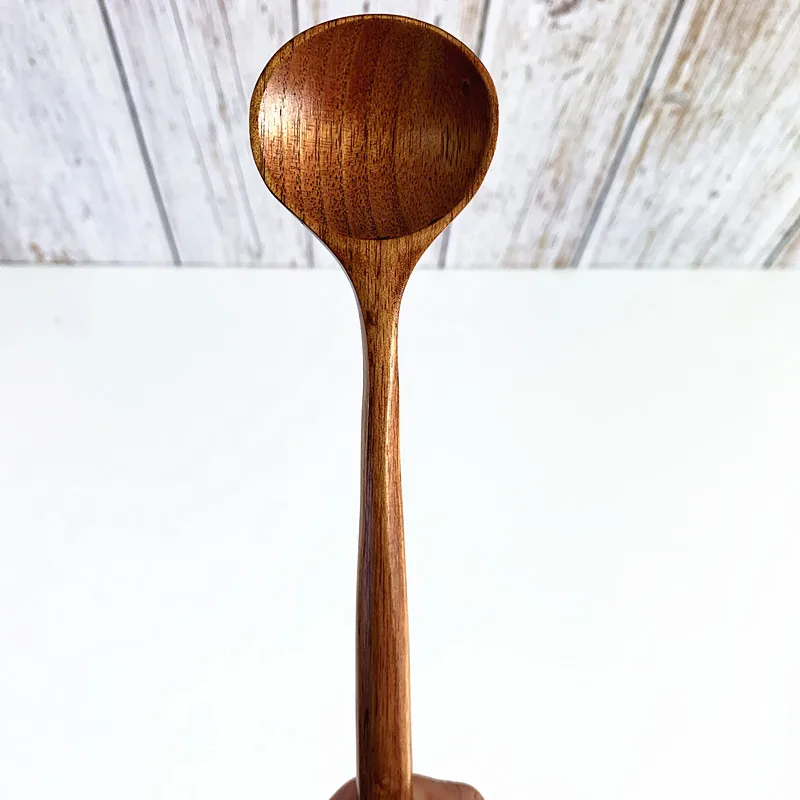 Kitchen Long Handle Round Mini Wooden Japan Korean Style Soup Spoon Mixing Seasoning Sauce Spoon