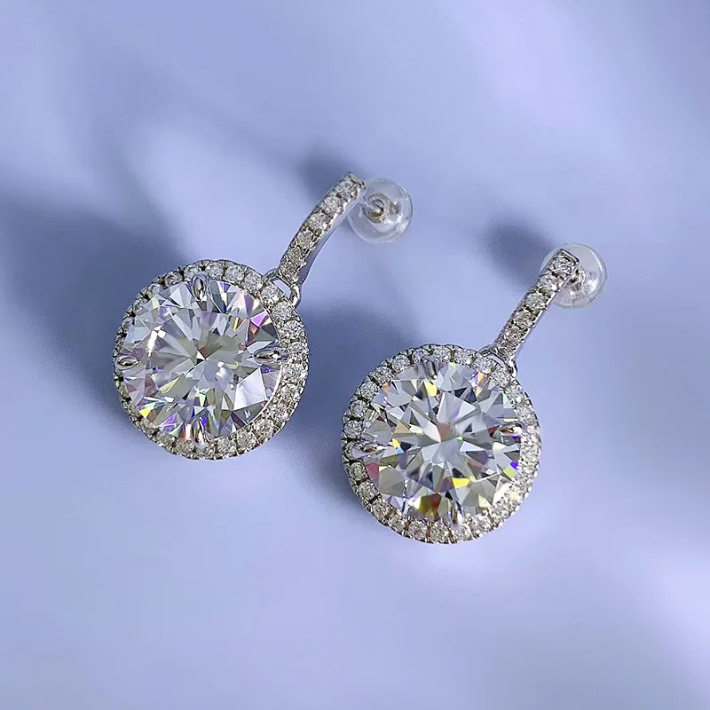 New jewelry 925 silver fashionable simple inlaid 5-carat harbor style circular geometric silver retro earrings