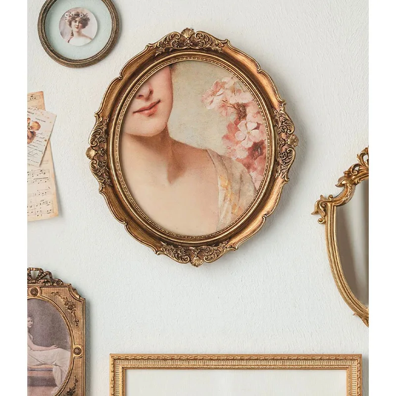 Italian Antique Embossing Picture Frame Vintage Flower Oval Rectangle Resin Photo Frames for Photography Home Decor