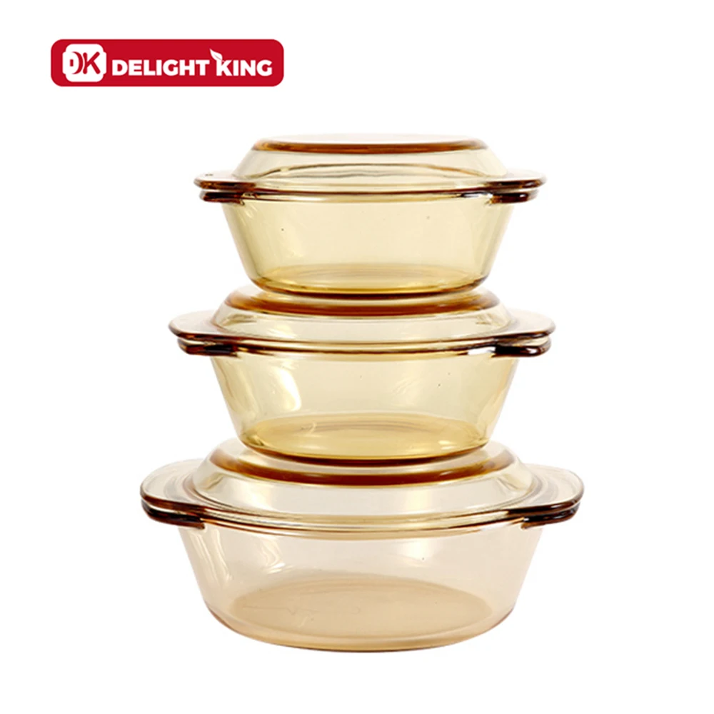 Clear Borosilicate Glass Oven Safety Pan with Glass Lid, Amber Colored Pot
