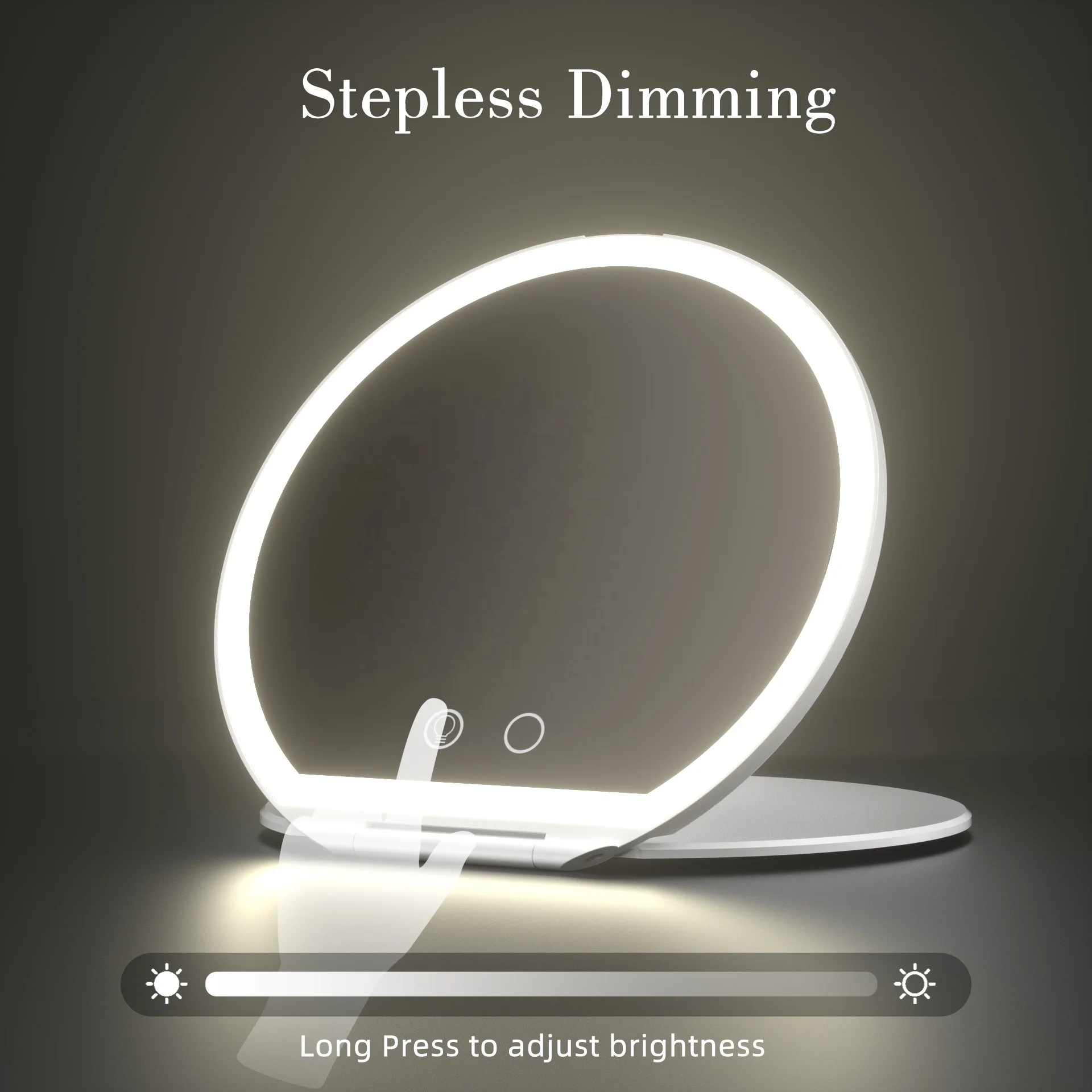 2023 New Arrivals Half Round Rechargeable Travel Makeup Mirror with Lights LED Portable Cosmetic Compact Mirror With Cover Case