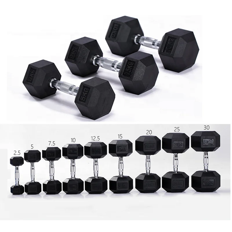 Custom Hex Rubber Coated Iron Dumbbell Unisex Gym Training Equipment for Home Exercise Available in 2.5kg 5kg 50kg Weights