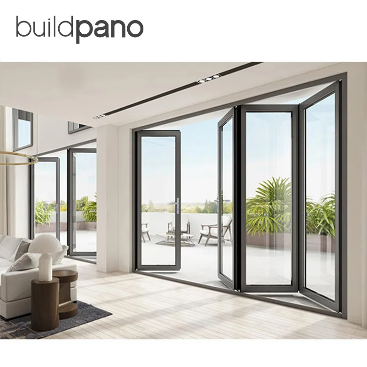 Exterior aluminum bifold door soundproof glass folding doors with German brand accessory handles