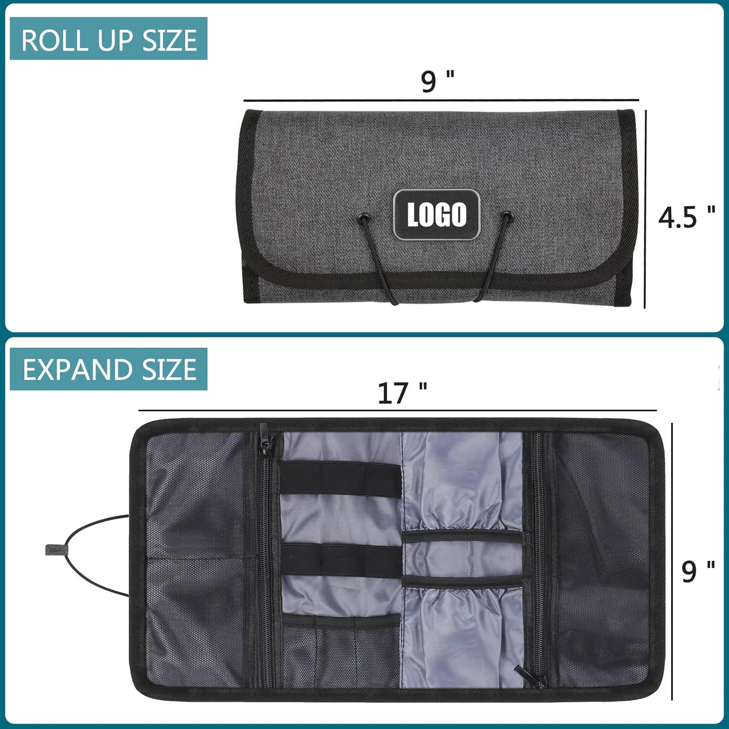 Customize Logo Promotion Cheap Portable Folding Travel Tech Digital Cable Electronic Cord Wire Pouch Organizer Storage Bag Roll