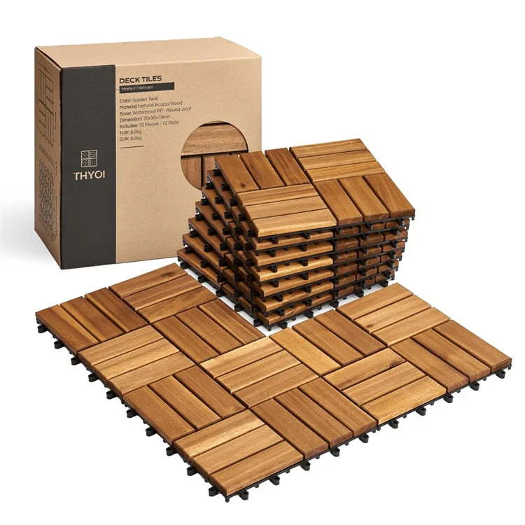 Acacia Wood Flooring Interlocking Deck Tiles for Patio Decor Balcony Garden Decking Tile