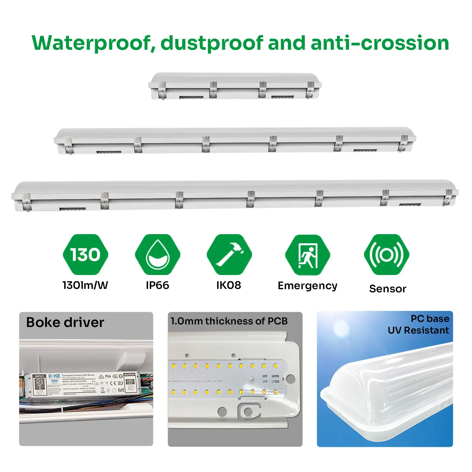 EU Warehouse tri proof batten light IP66 waterproof five year warranty strip led batten light